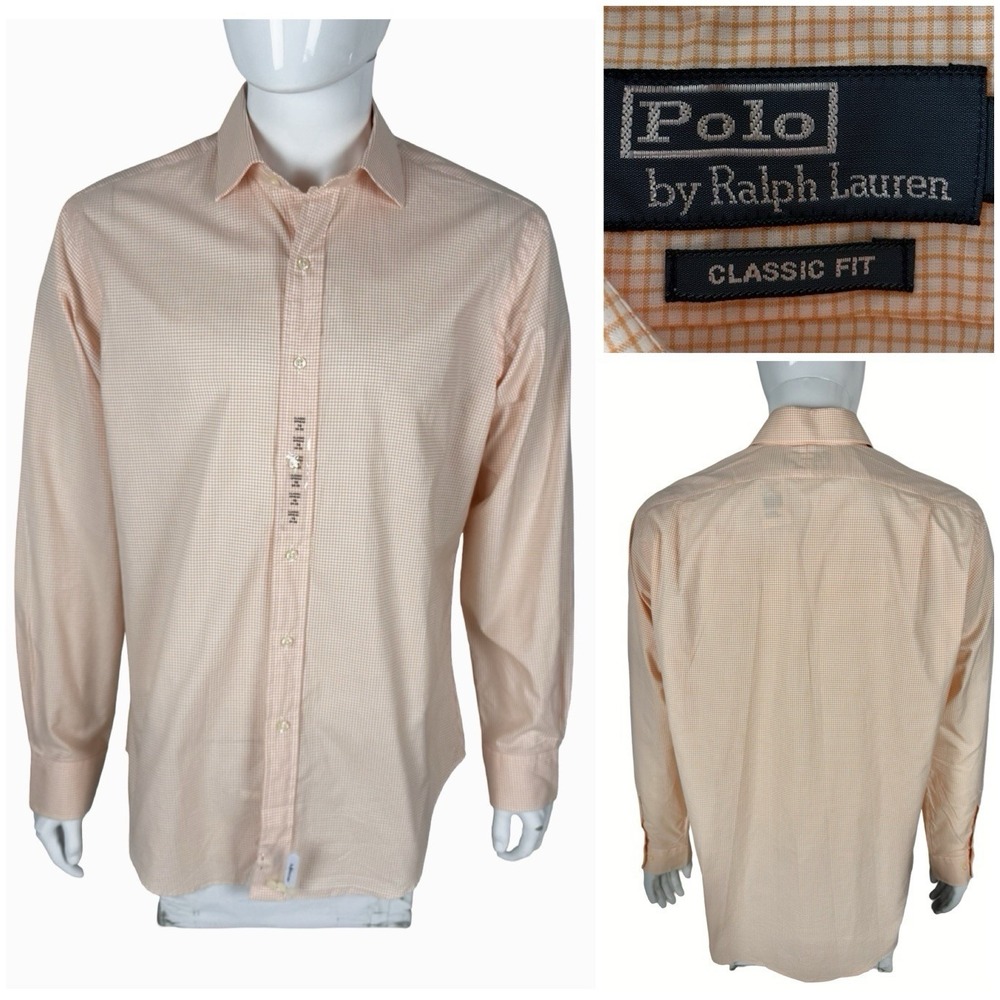 Polo Ralph Lauren Mens 16 34/35 Shirt Classic Fit Orange Mini Check Button NWT